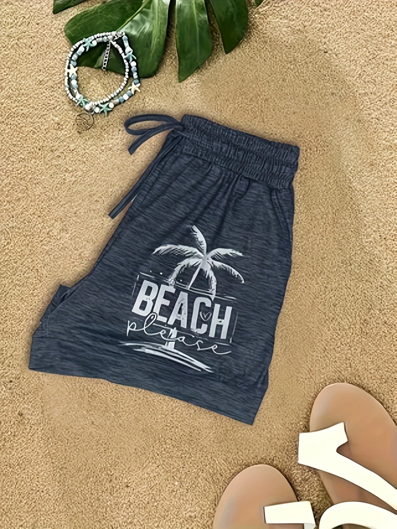 Women's Tropical Palm Printed Drawstring Shorts - Comfortable and Stylish Sportswear with Pocket Belt Perfect for Summer Casual