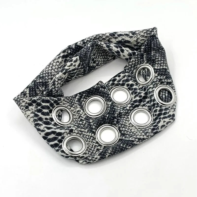 Girl Hollowed Out Eyelets Wide Elastic Headband Stretchy Metal Rock Steampunk for Sports Headbands Hair Accessories