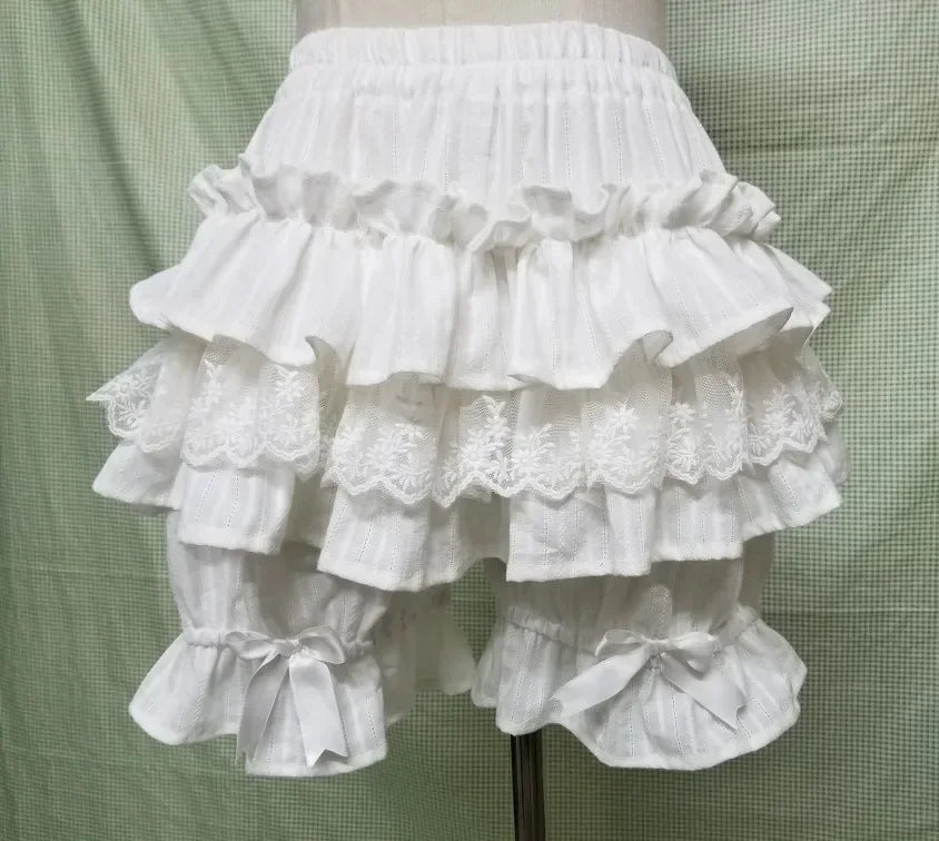 Cute Shorts Lace Ruffled Elastic Waist Cotton