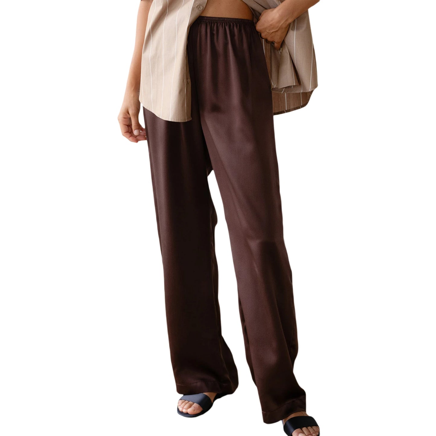 Women s Elegant Satin Lounge Pants with Stretchy Waistband and Flowy Wide Legs for Comfortable Casual Wear