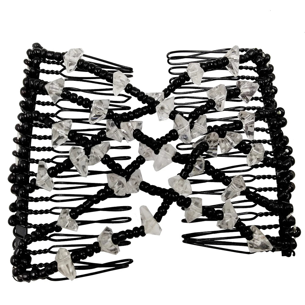 Beads Hair Combs Shiny Rhinestone Beaded Hair Claws Magic Tuck Comb Updo Accessories Elastic Headwear Bun Ponytail Holder