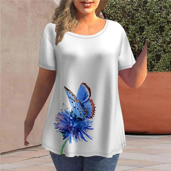 Women's T-Shirts Spring Clothing Floral Graphic O-Neck Pullovers Short Sleeve Tops Streetwear Oversized Apparel Ladies