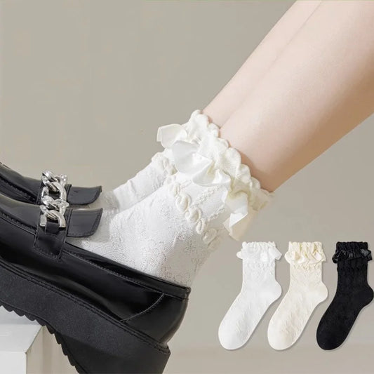 3 Pairs Woman  Cute Black/White Socks Set Spring Summer  Lady