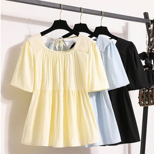 Plus Size Shirts & Blouses Women Summer Fashion Tops Short Puff Sleeve Loose Sweet Blouse Woman L-4XL