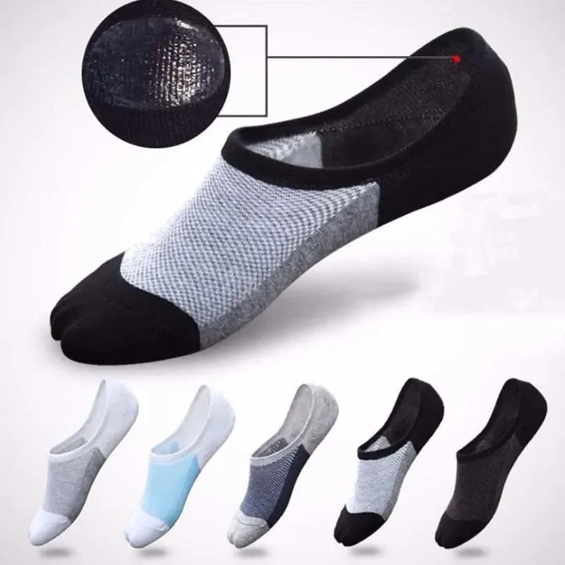 5 Pairs/pack Man  Style Mesh Breathable Short Socks Male Sweat-absorbent Silicone Cotton Socks Men's Invisible Socks