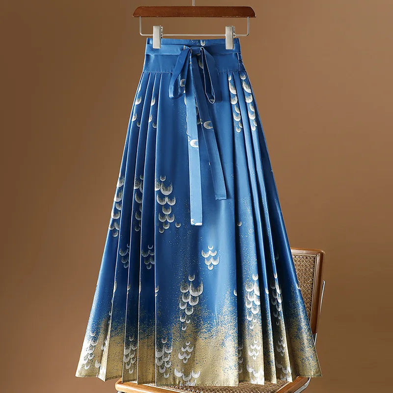 Vintage Maxi Chinese Style Horse Face Skirts  Pleated
