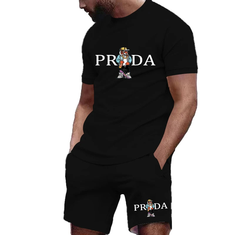 Summer Fashion Men's Gym Sports Set Men's Summer Golf Sports Set O-neck T-shirt with shorts Football Sports Slow Running