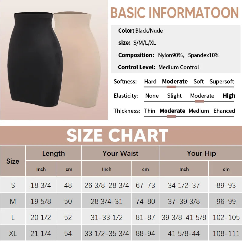 Half Slips for Under Dresses High Waist Underskirt Seamless Skirt Tummy Control Body Shaper Butt Lifter Slimming Underwear