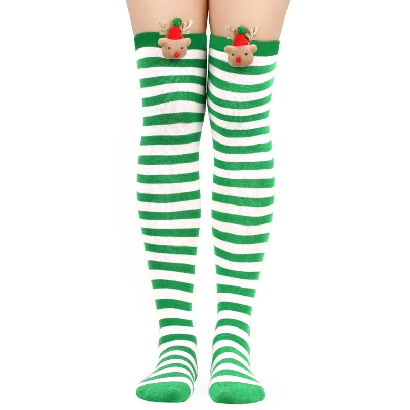 Cozy Winter Knit Sweater Reindeer Pattern thigh high socks