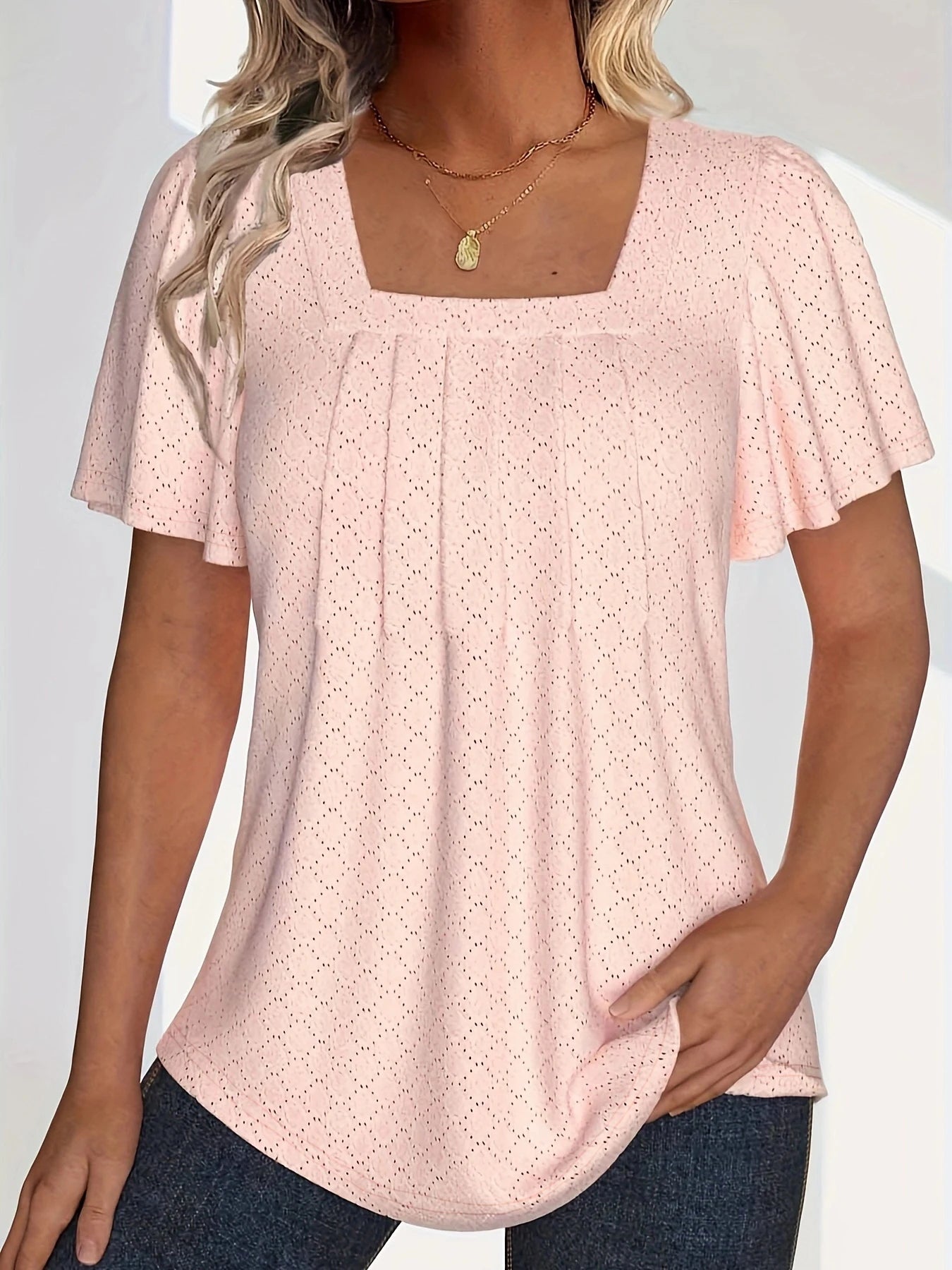 Plus size spring and summer fashionable and elegant hollow tops for women office wear loose ruffle sleeves versatile tops