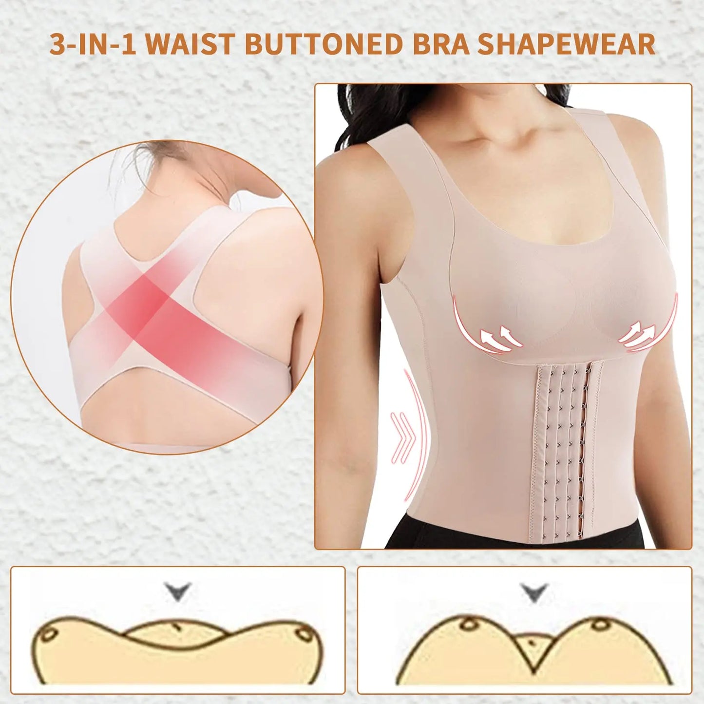 Women's 3 In 1 Waist Button Bra Styling  Posture Corrector Weight Loss Cross Back Underwear Belly