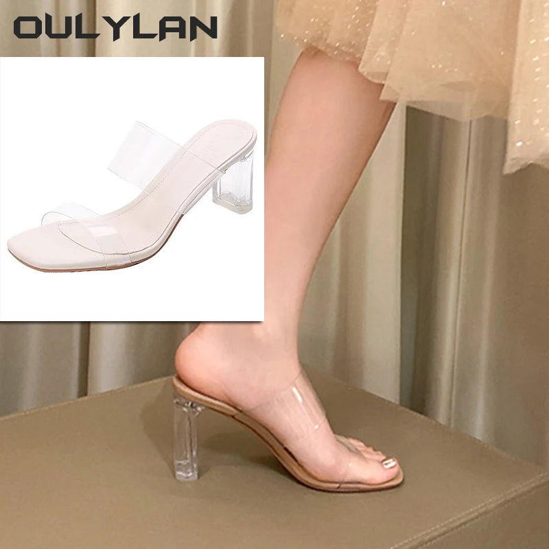 Line up Strap Summer High Heels Transparent Sandals