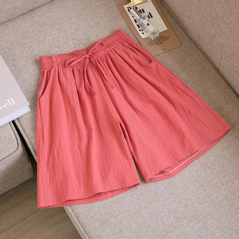 Cotton Shorts, Summer Casual Solid Two Pockets shorts high waist loose shorts  Soft Cool female shorts