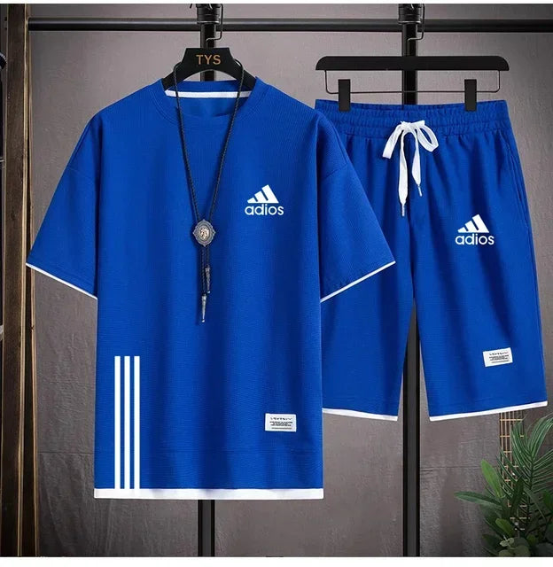 Fashionable casual trend men's sport suit short-sleeved T-shirt and outdoor summer sport shorts two-piece size M-3XL