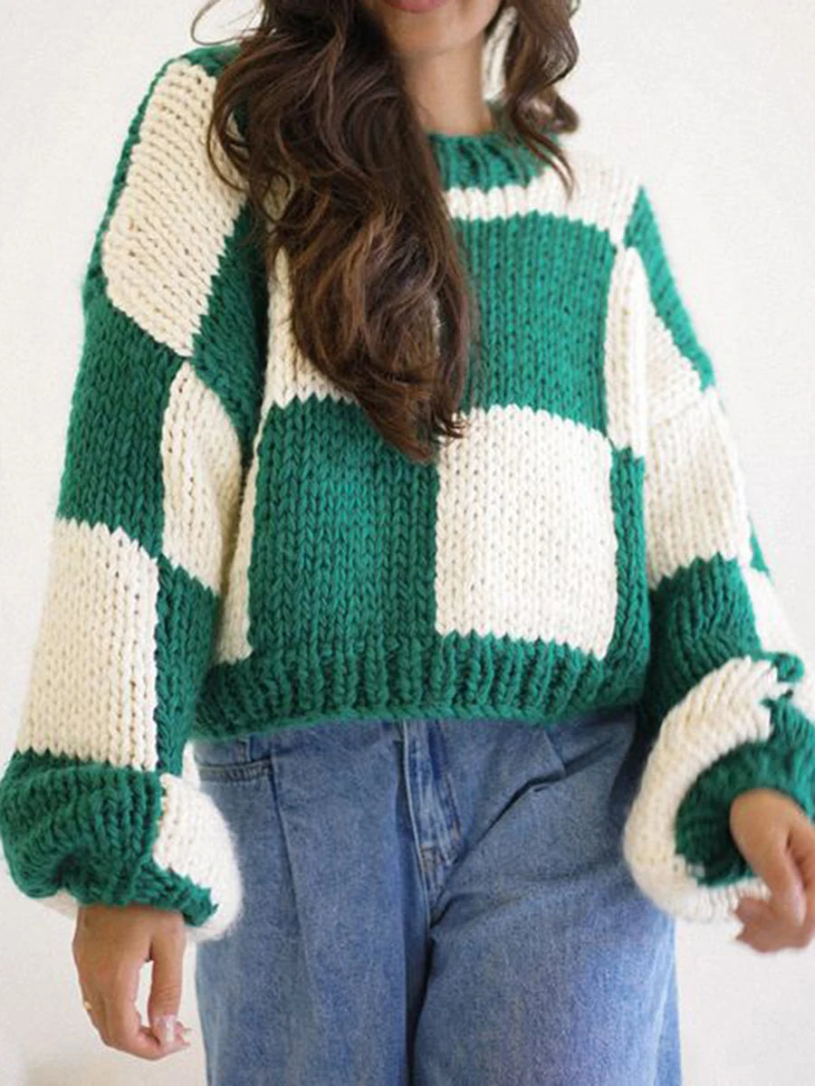 Cozy Oversized Stylish Color Block Sweater Casual Loose Fit Pullover