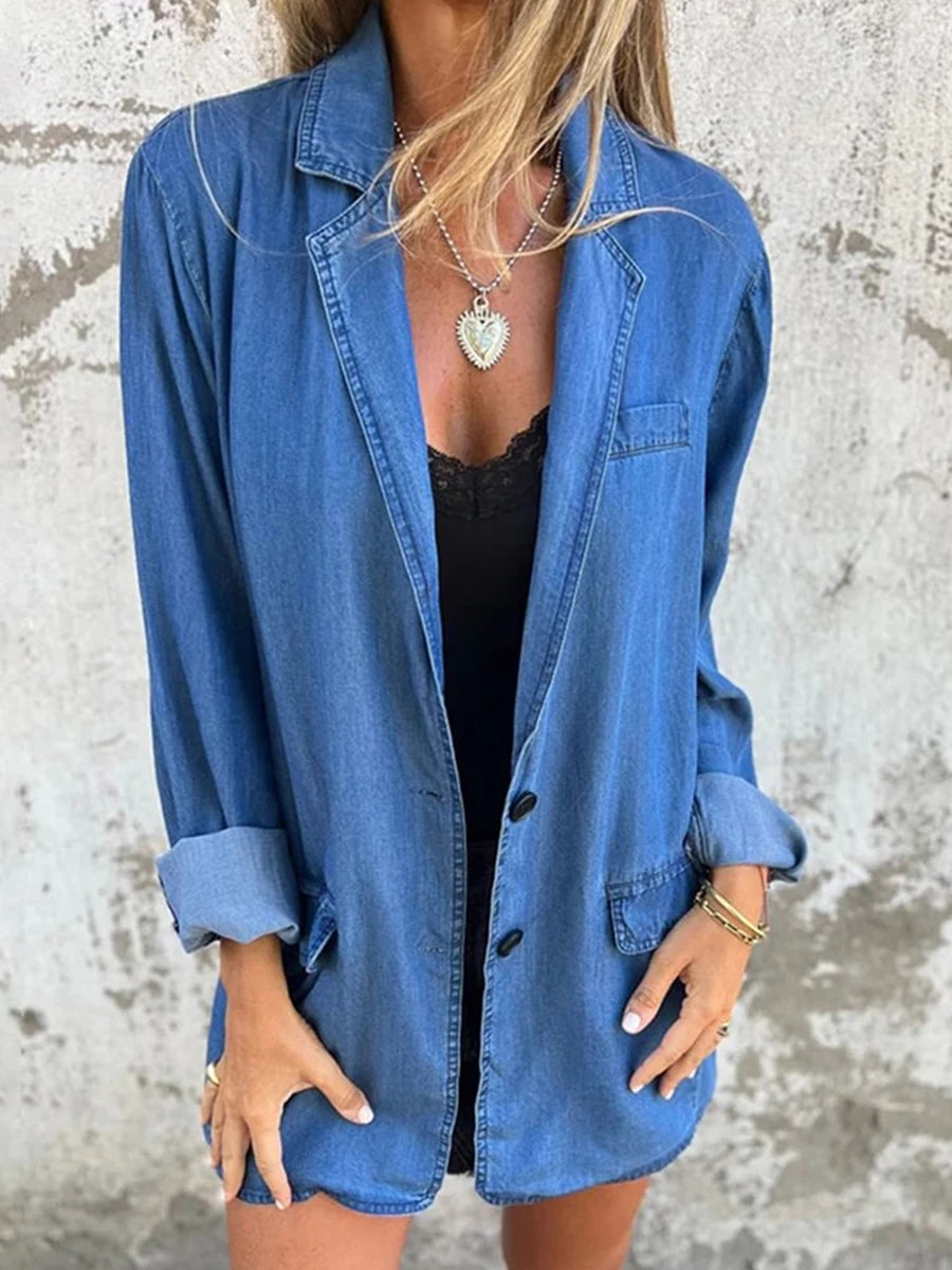 Distressed Denim Jacket Oversized Vintage Long Sleeve Button Down Jean Coat