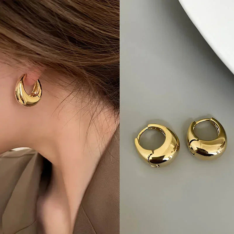 Stainless Steel Smooth Metal Chunky Hoop Earrings for Women Fashion Round Circle Hoops Statement Earrings
