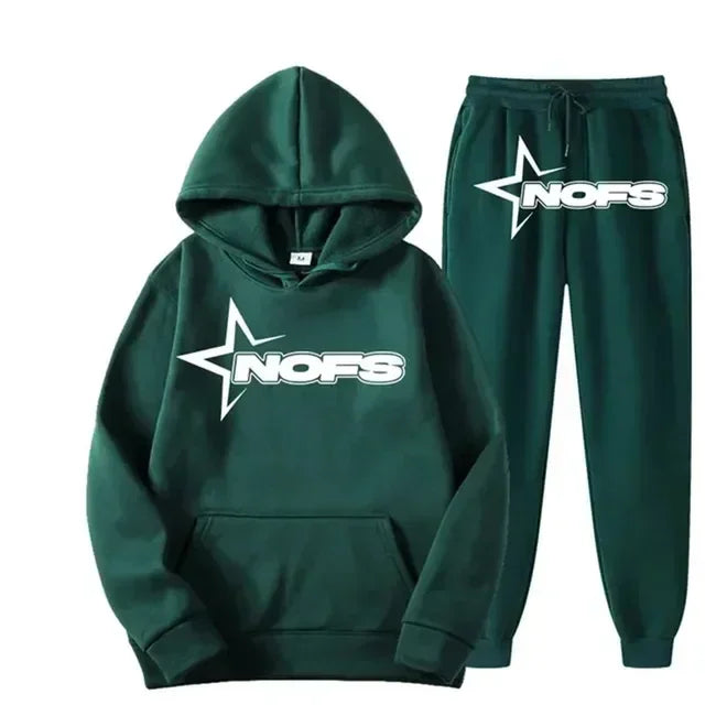 Trendy Kangaroo Pocket Hoodie And Sweatpants 2 Piece Set For Man Casual Letter Printed Outfits  Elastic Waist Pants Suit
