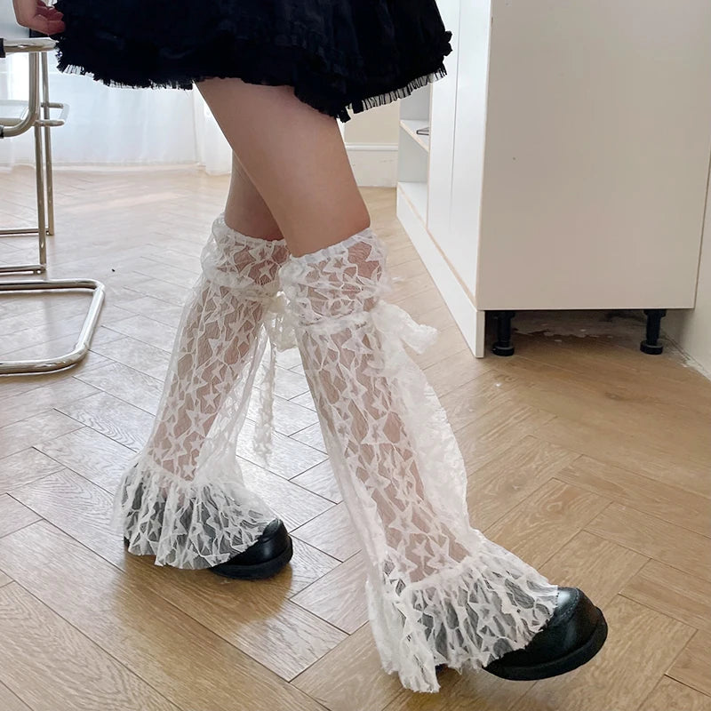 Lace Leg Warmers Mesh Stars Print