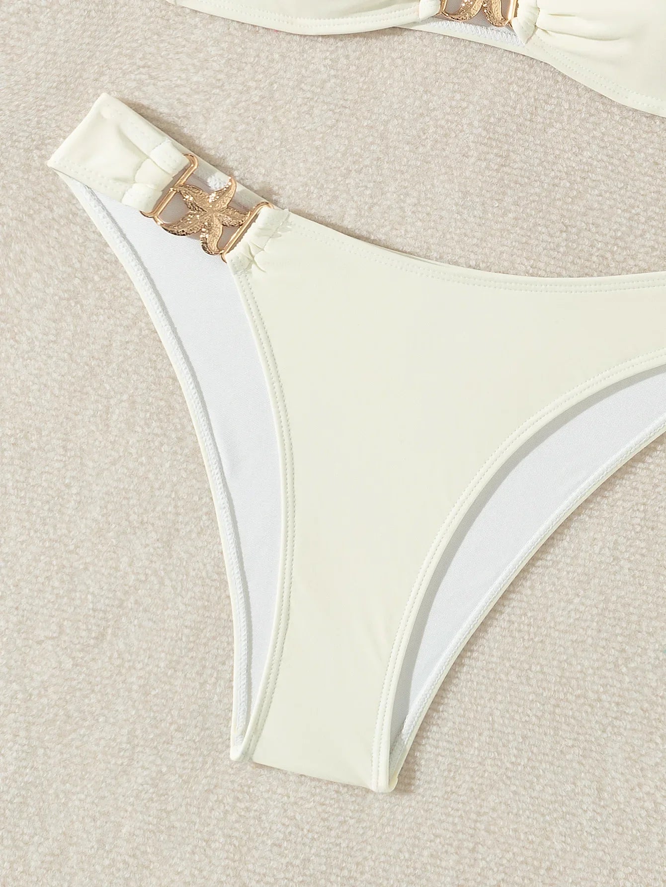 Solid Color White 2 Piece Swimsuit for Women  High Waist V-neck Suspender Halter Backless Bathing Suit