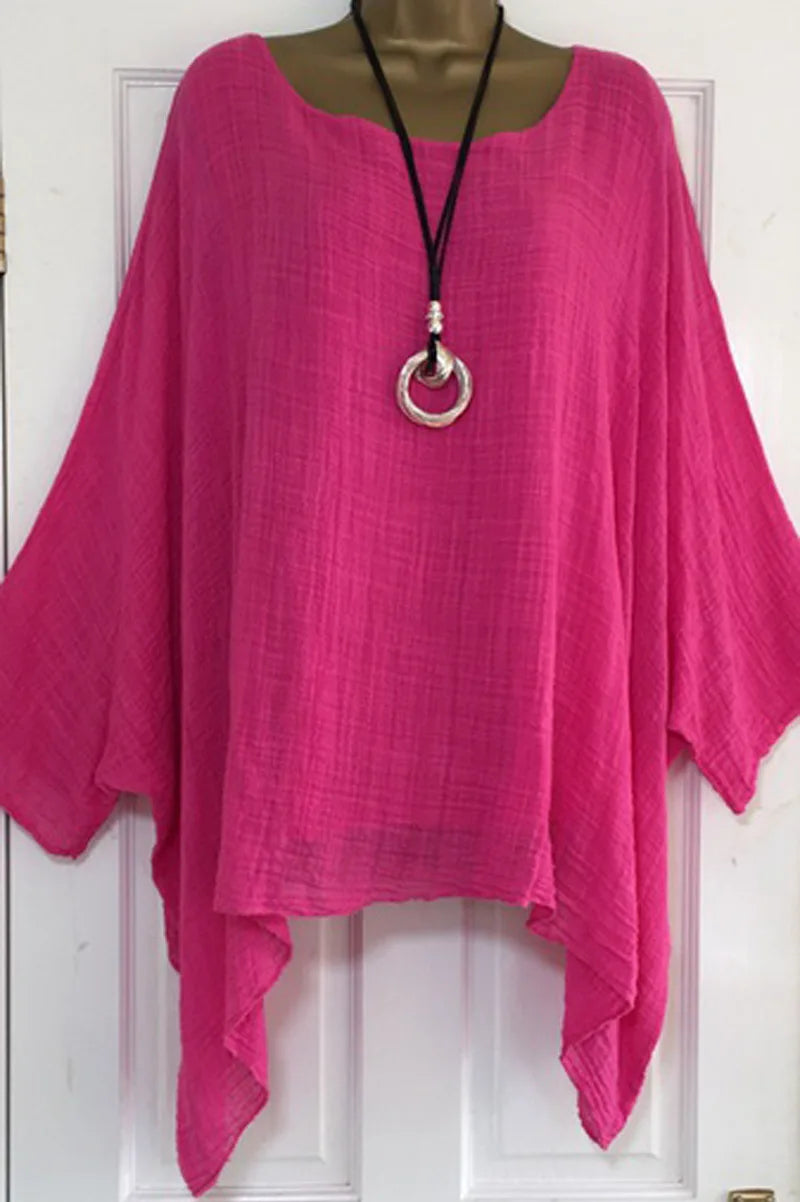 Women's Clothing Fashion Batwing Sleeve Solid Color Loose O-Neck 3/4 Sleeve Casual Elegance