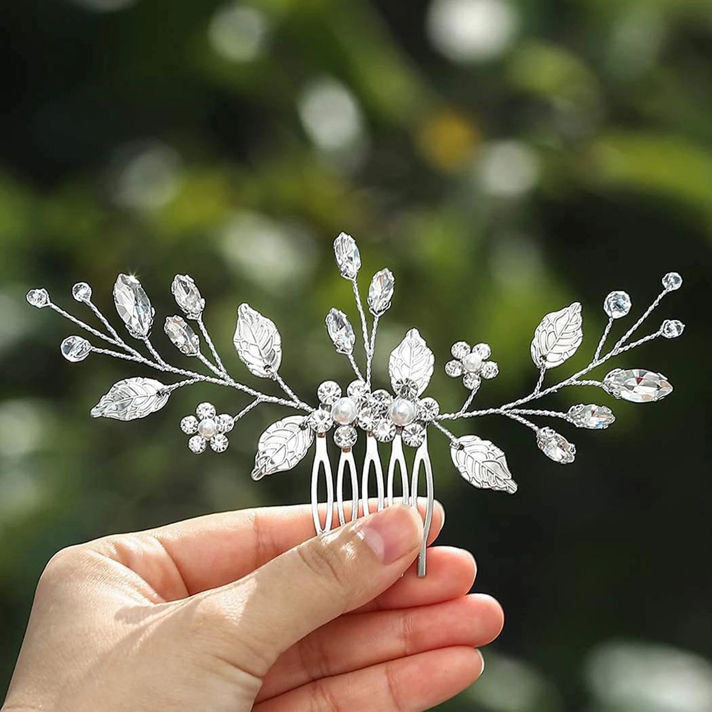 Crystal Pearl Hair Comb Clip Pin Alloy Leaf Hair Comb Handmade Headband For Women Bride Wedding Hair Accessories Jewelry