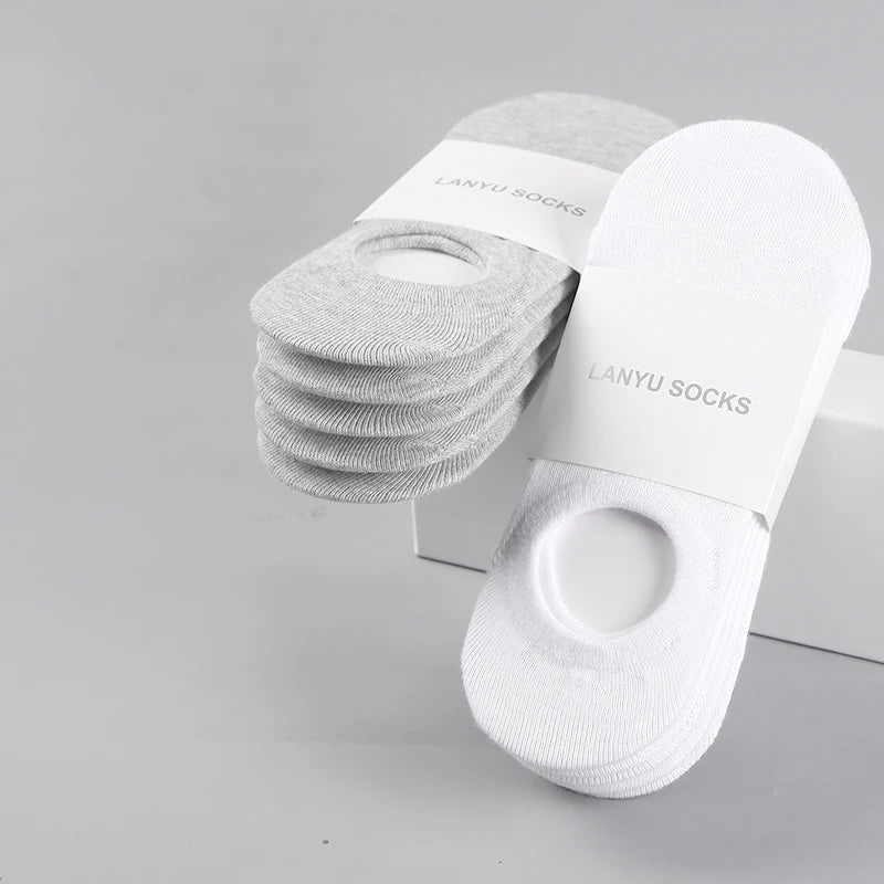 5Pair / Lot Fashion Happy Men Boat Socks Summer Autumn Non-slip Silicone Invisible Cotton Socks Male Ankle Sock Slippers