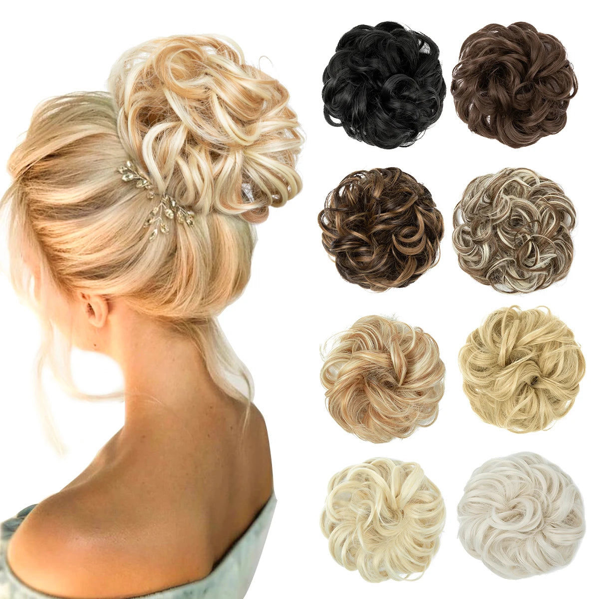 Synthetic Messy hair piece Daily Use Chignon Scrunchies Fake Elastic Hairpiece Blonde Brown Donut Bun For Women
