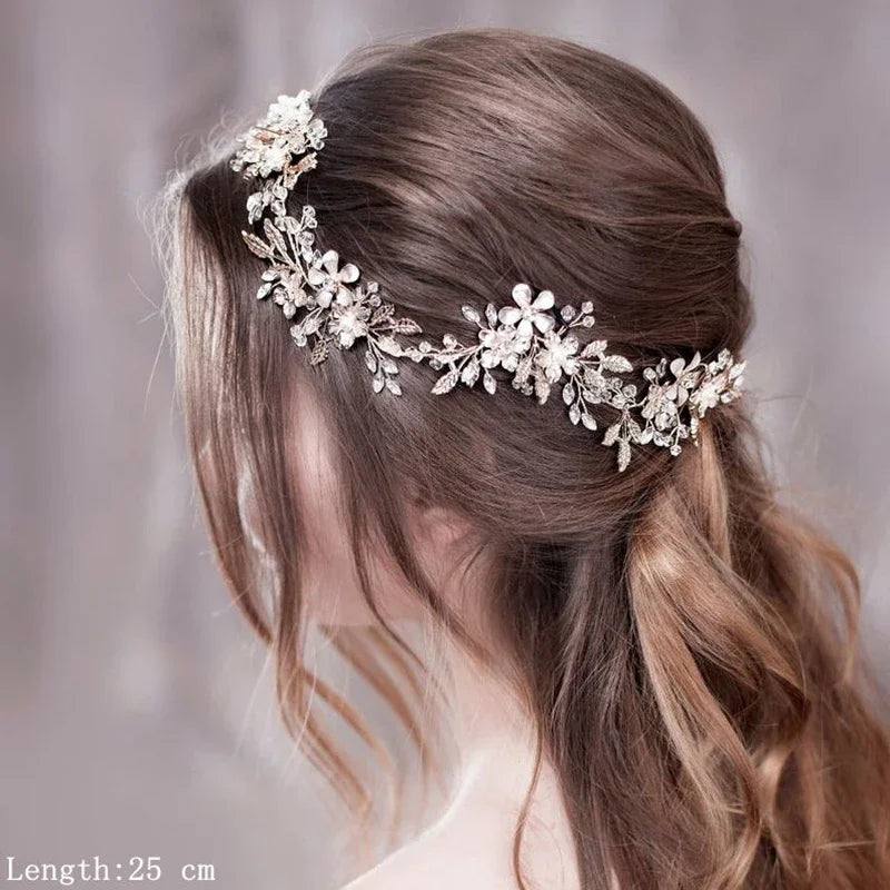 Hair Accessories Crystal Pearl Headband  Rhinestone Leaf Headband Hairband For Women Elegant Princess Headwear