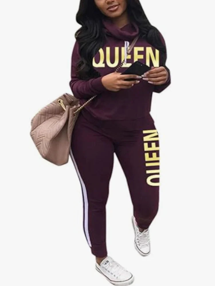 Women Two Piece  Round Neck Pullover Top with Long Pants Casual Outfit