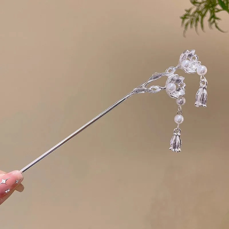Elegant Chinese Style Hair Accessory Romantic Enameled Flower Tassel Hair Pin Alloy Jewelry Hairpin For Women Fashion Hairpin