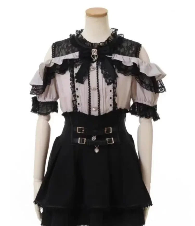Ruched Double Bow Leather Buckle Slim Waist Skirt