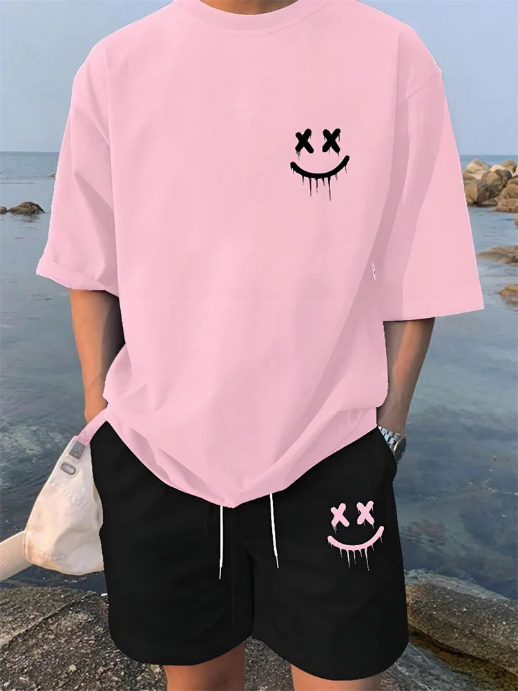 2 Piece Summer Casual Everyday Men's Short Sleeve Shorts Set Hawaiian Print Men's T-shirt Outdoor Sports Men's Beach Shorts