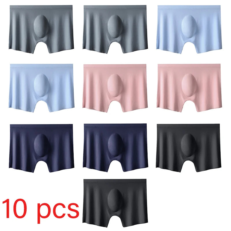 10 Pcs/Lot Men's Summer Ice Silk Boxers Briefs Seamless Underwear Lingerie Underpants Shorts Ultra-thin Breathable Sexy