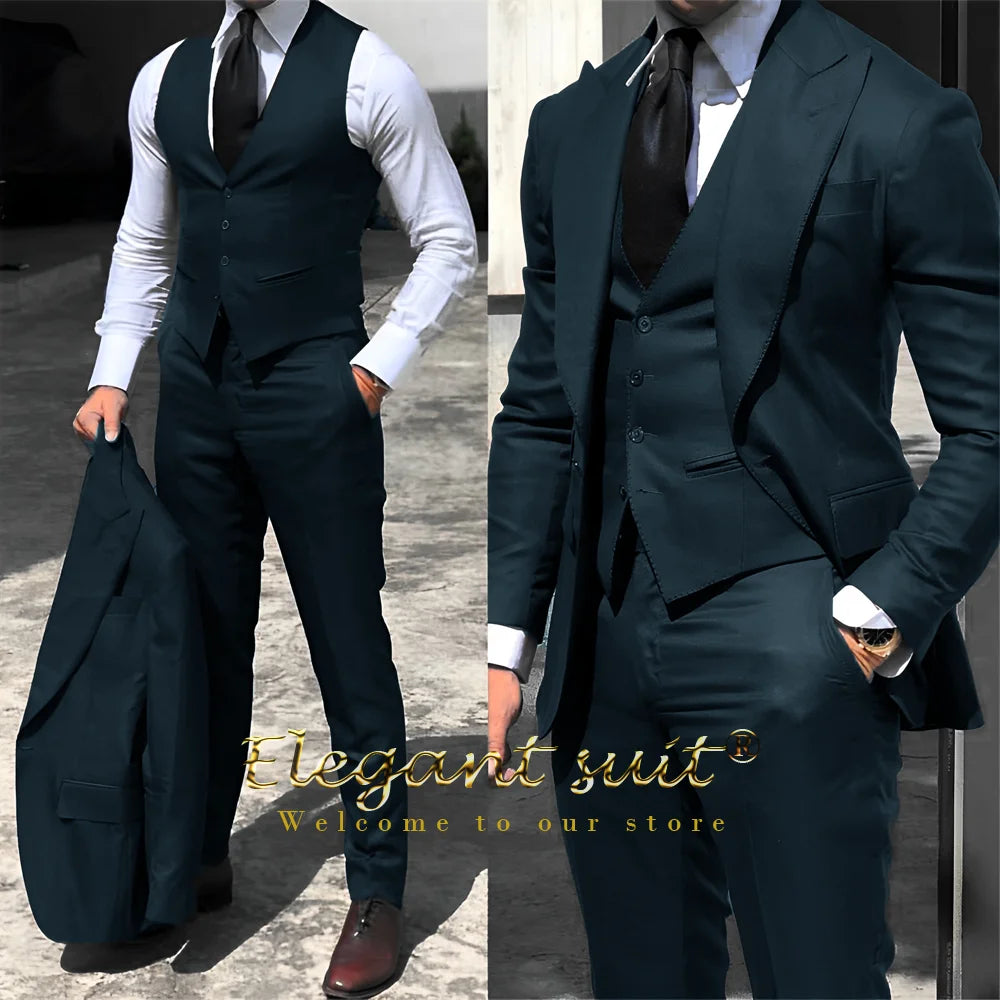Men's business suit 3-piece set (jacket + vest + trousers) advanced custom men's office formal suit set