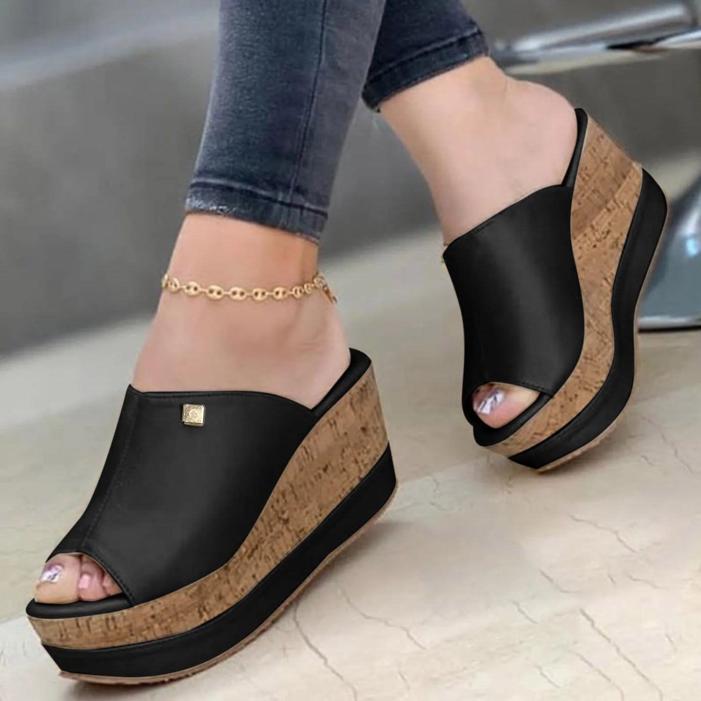 Roman Shoes Sandals For Ladies Shoes Summer Sandals Fashion Solid Color Wedge Platform Slippers Elegant Fashion