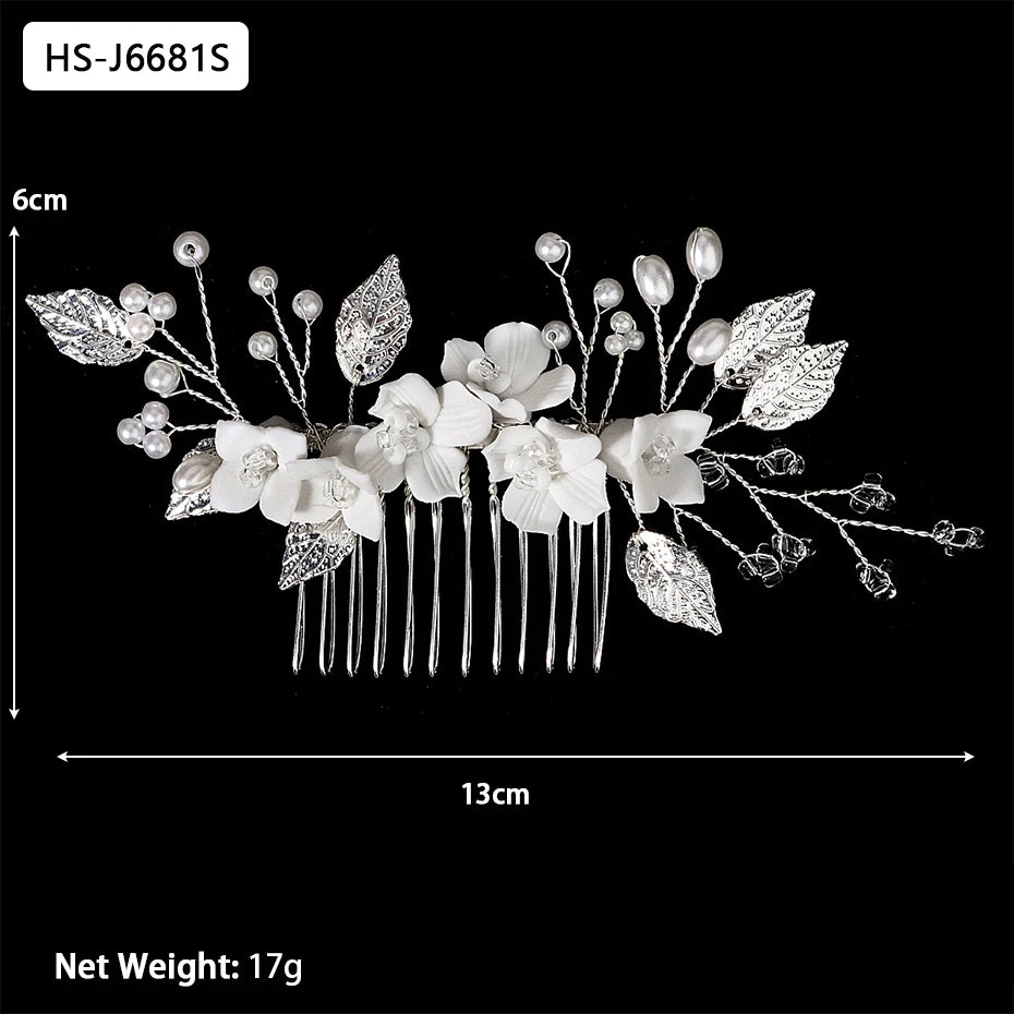 Silver Color Rhinestone Hair Comb Pearl Crystal Hair Accessories Ornament Prom Bridal Flower Headpiece Jewelry