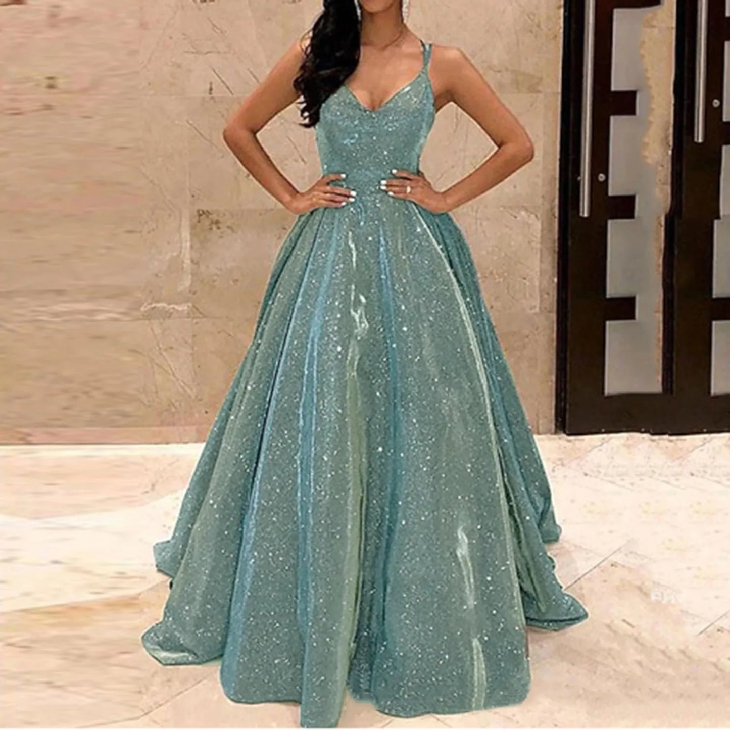 Women's Fashion Sling Dress Evening Dress Long Silk Dress for Women