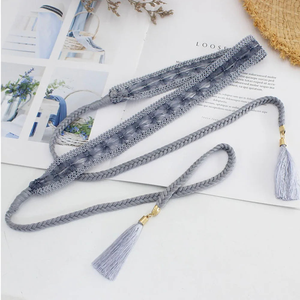 Ethnic Style Braided Woven Tassel Belt Boho Knot