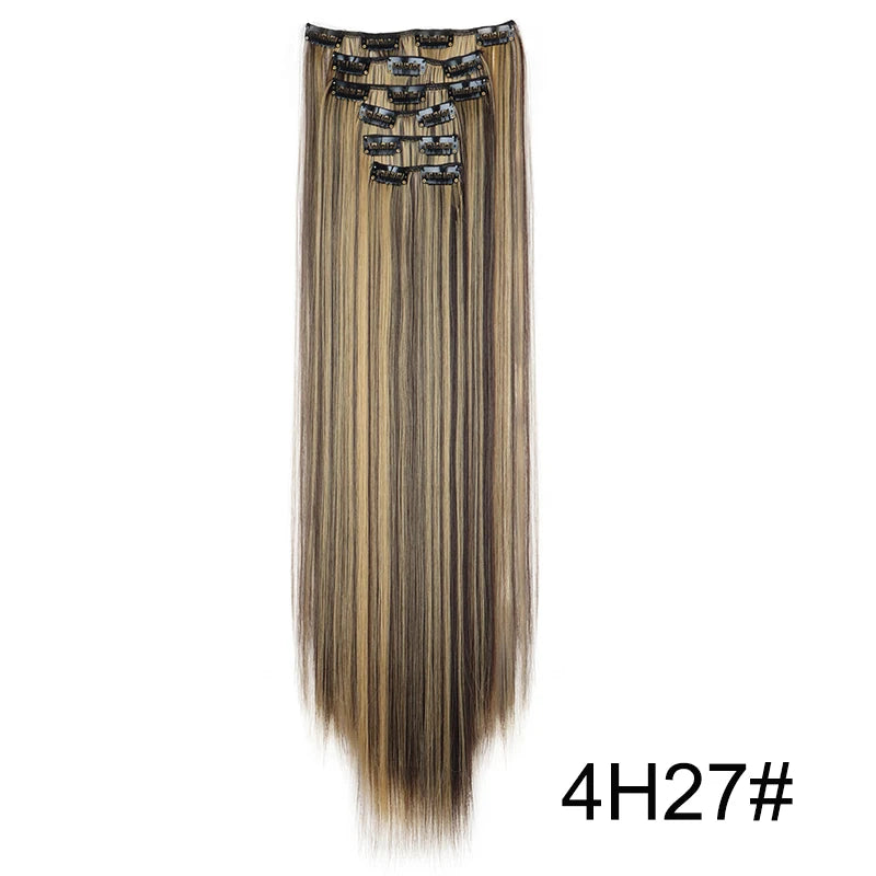 Synthetic 24Inch 16 Clips in Hair Extensions Long Straight Hairstyle Hairpieces Heat Resistant False Hair Daily Use