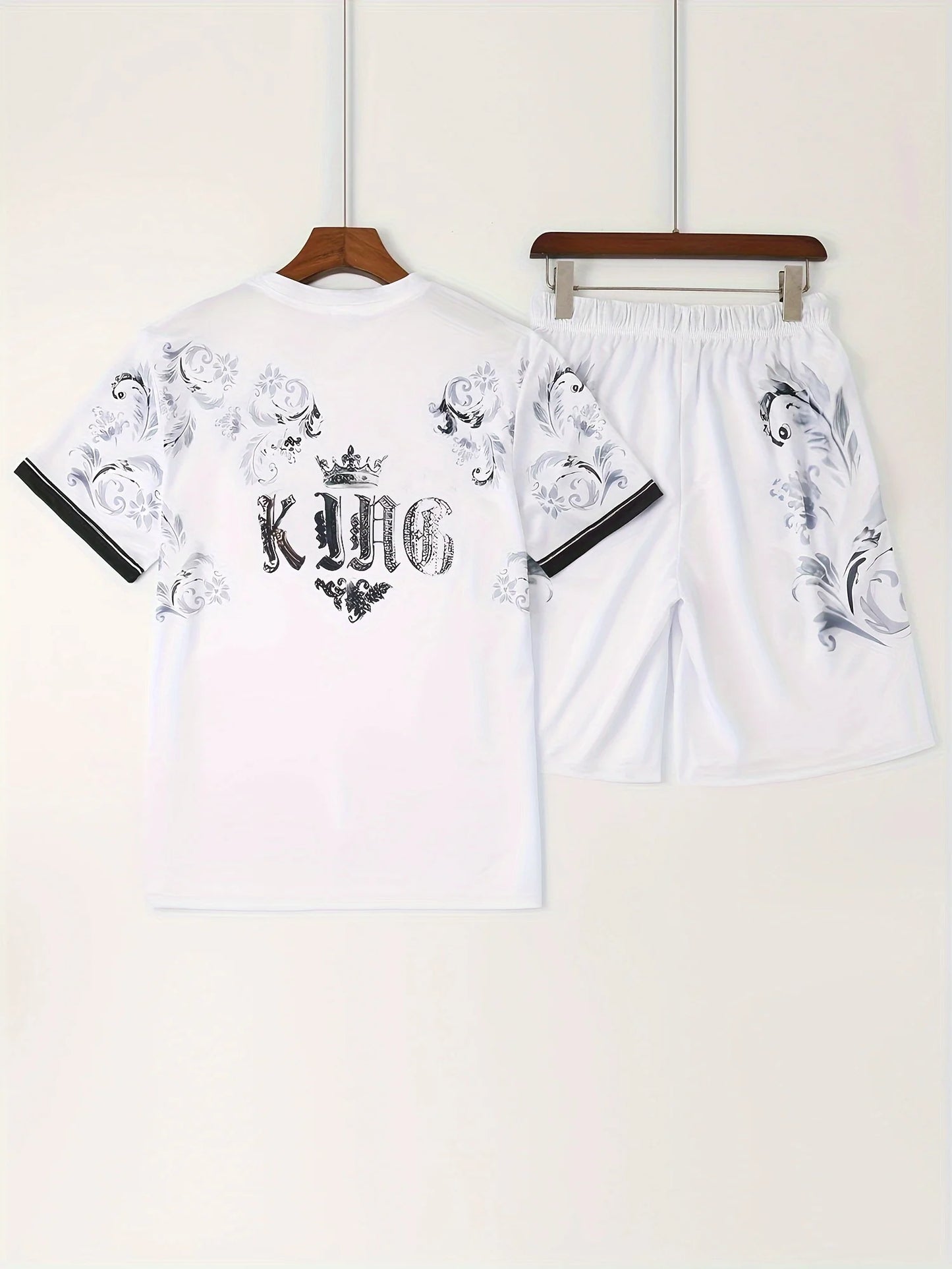 Two-piece sports suit, men's comfortable round neck printed T-shirt and vitality micro-elastic breathable trousers