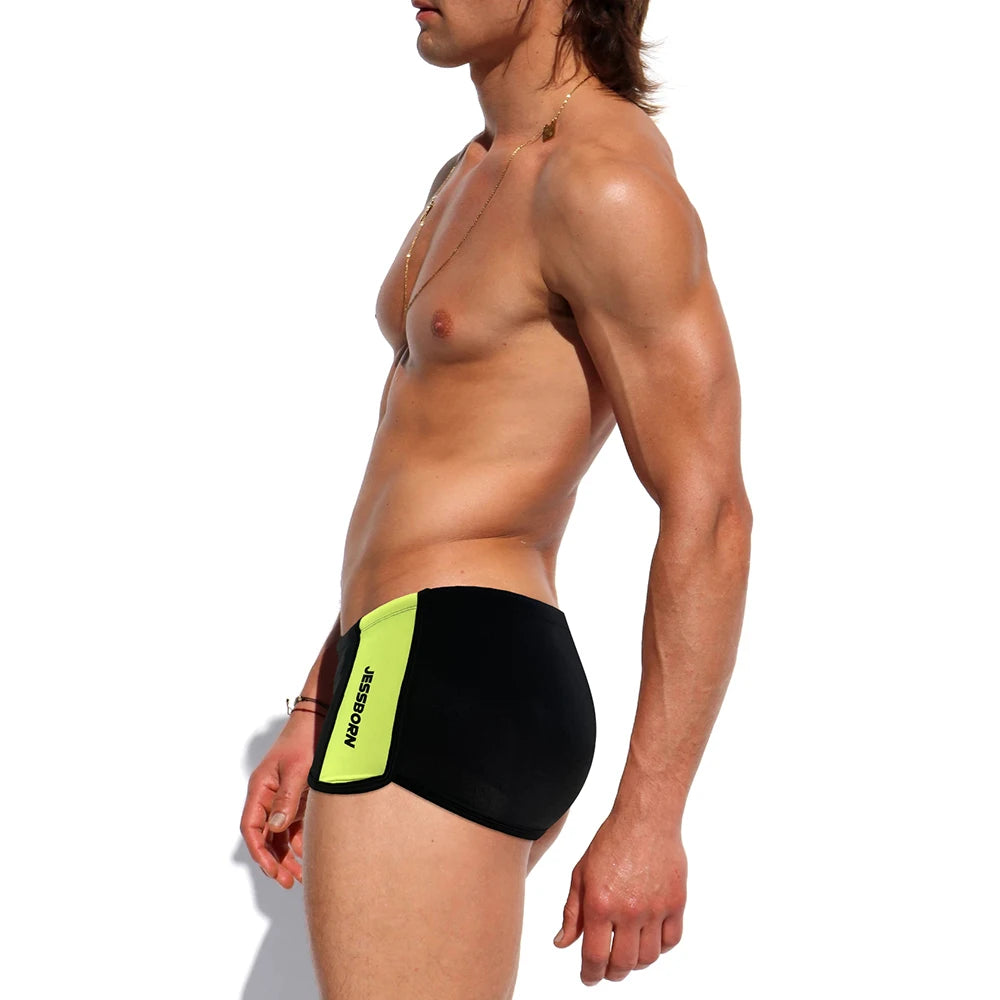 Sexy Mens Side Split Swimming Trunks Summer Nylon Quick Dry Bathing Suit Fashion Male Sport Beach Running Surfing Board Shorts