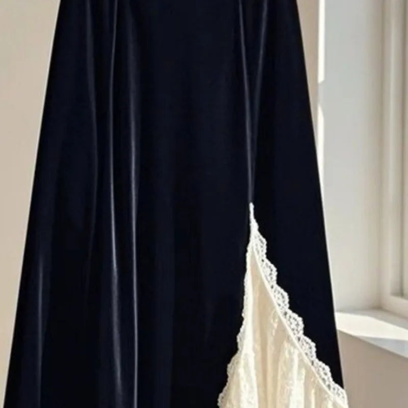Lace Velvet  A-line Retro Long Skirt