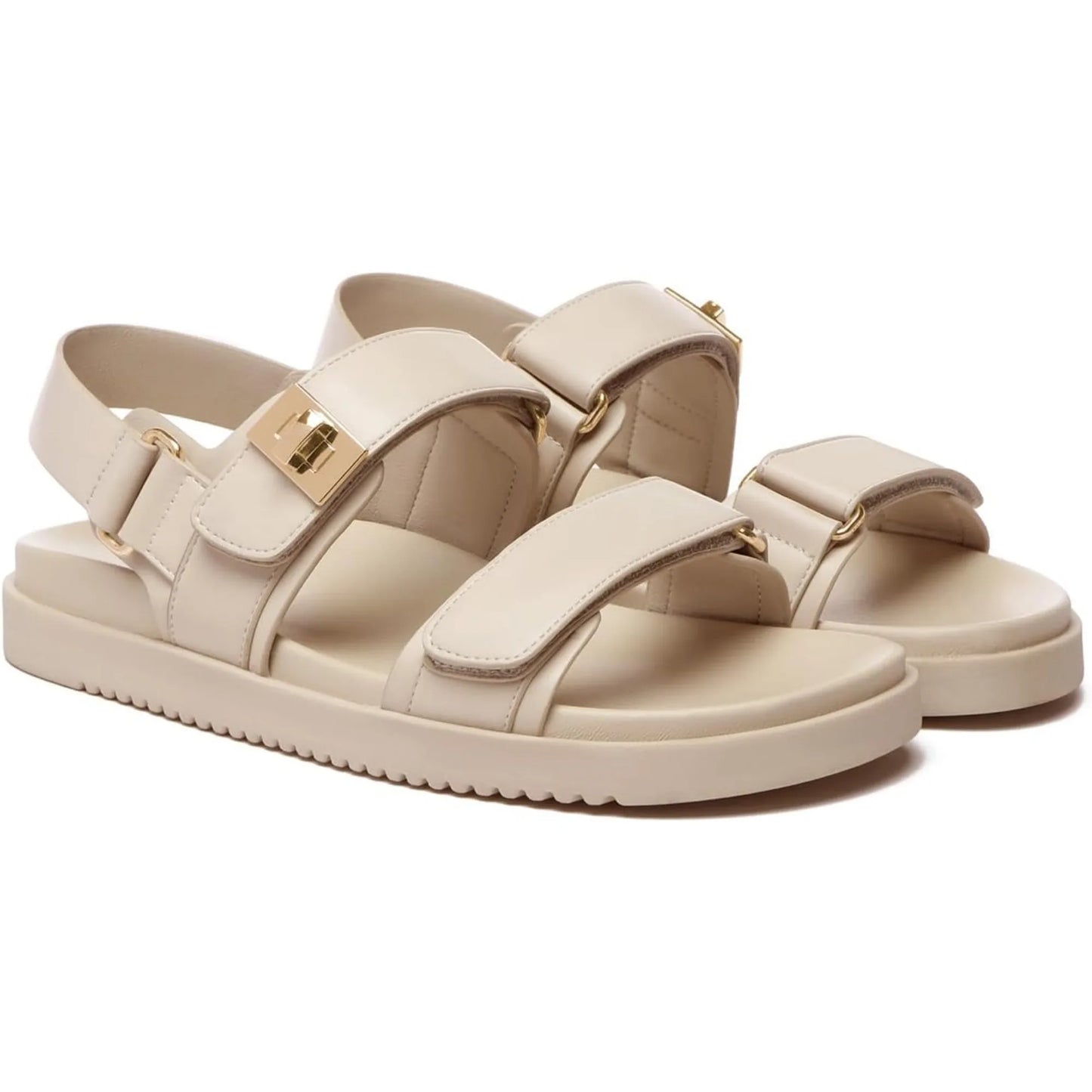 Women's Flat Sandals Comfort Adjustable Double Strap Slip on Leather Footbed Sandals for Women