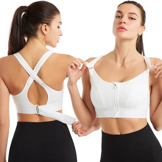 Sports Bra  Crop Top Adjustable Belt Zipper Yoga Running Bras Push Up Vest Shockproof