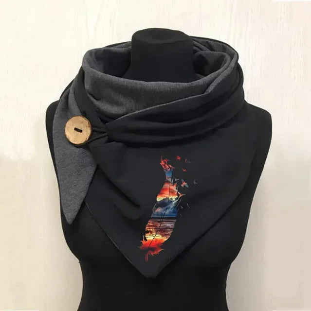 Winter Women's Floral Print Thick Warm Scarf – Windproof Double-Layer Buttoned Wrap