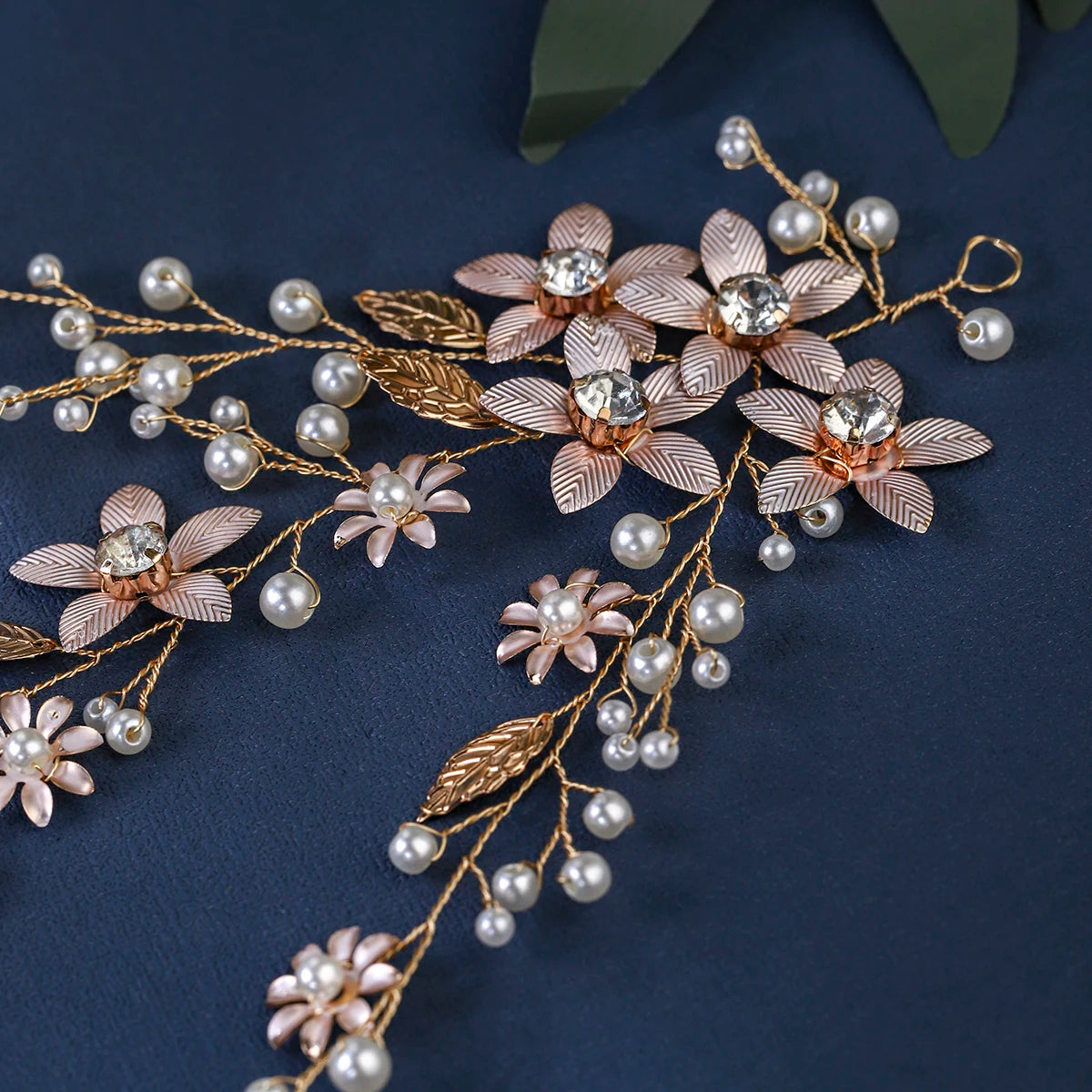 Handmade Blossom Headpiece Pearl Rhinestone Hair Bands Vine Metal Leaf Flower Headpiece Jewelry Hair Accessories