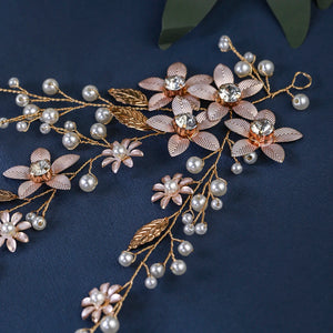Handmade Blossom Headpiece Pearl Rhinestone Hair Bands Vine Metal Leaf Flower Headpiece Jewelry Hair Accessories