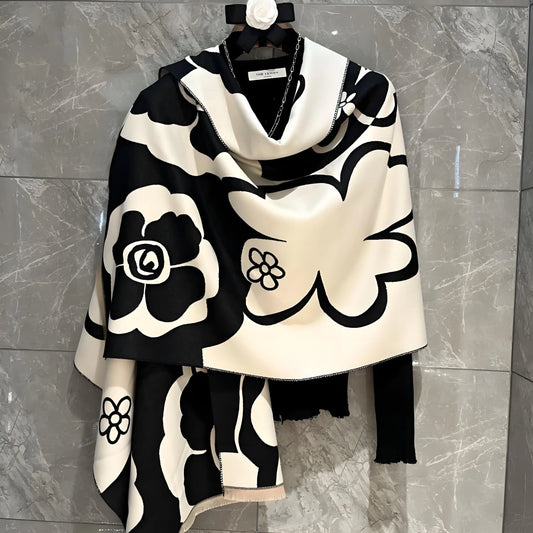 Luxury Women’s Shawl – Lightweight Black & White Scarf for Spring, Summer, Air-Conditioned Rooms, Elegant & Versatile