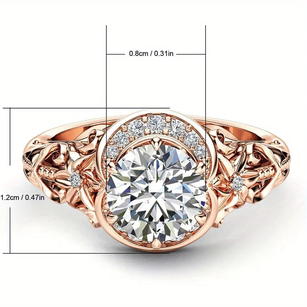 Rings Sterling Silver White Stone Jewelry Rose Gold Plated Champagne Cubic Zirconia